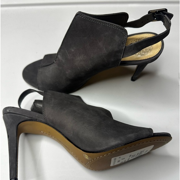 VINCE CAMUTO Catina Mule Sandal Size 8.5 Stone Gray Peep Toe Sling Back Heels - Picture 2 of 7